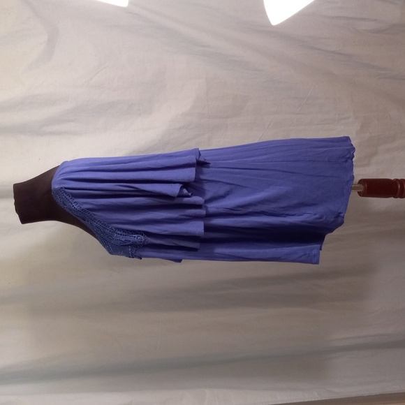 One World 2X Popover Short Sleeve Shirt Top Embroidered Beaded Blue - Picture 8 of 11